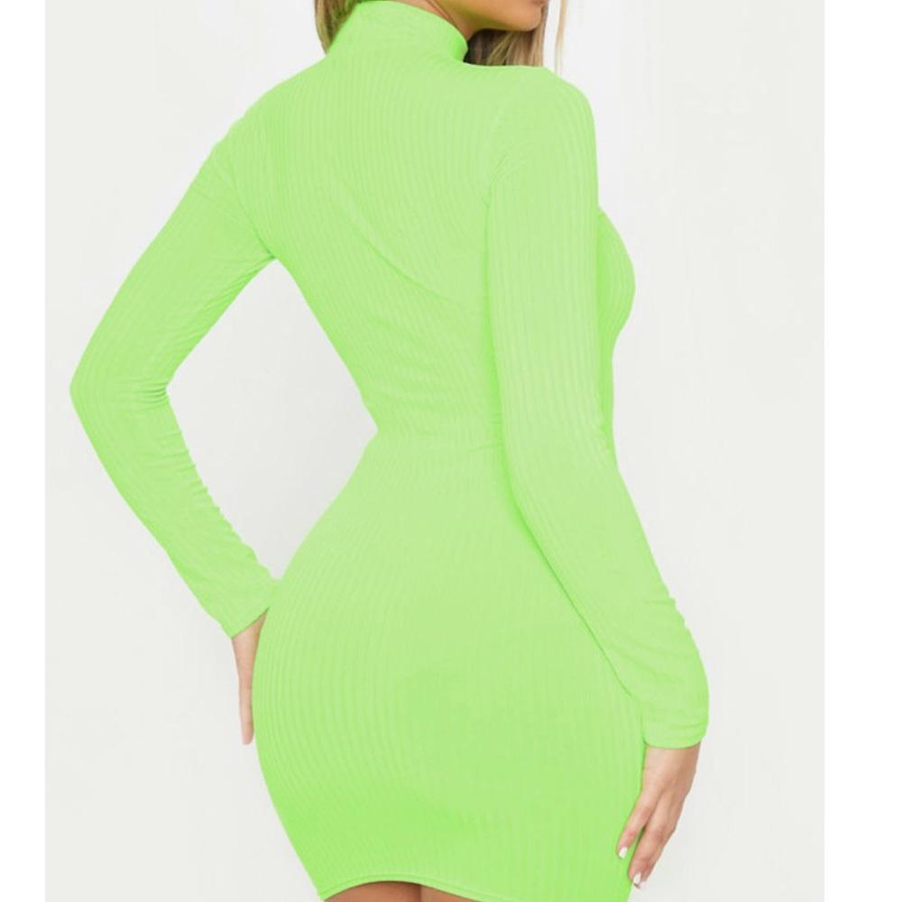 Green Neon Turtle Neck Dress